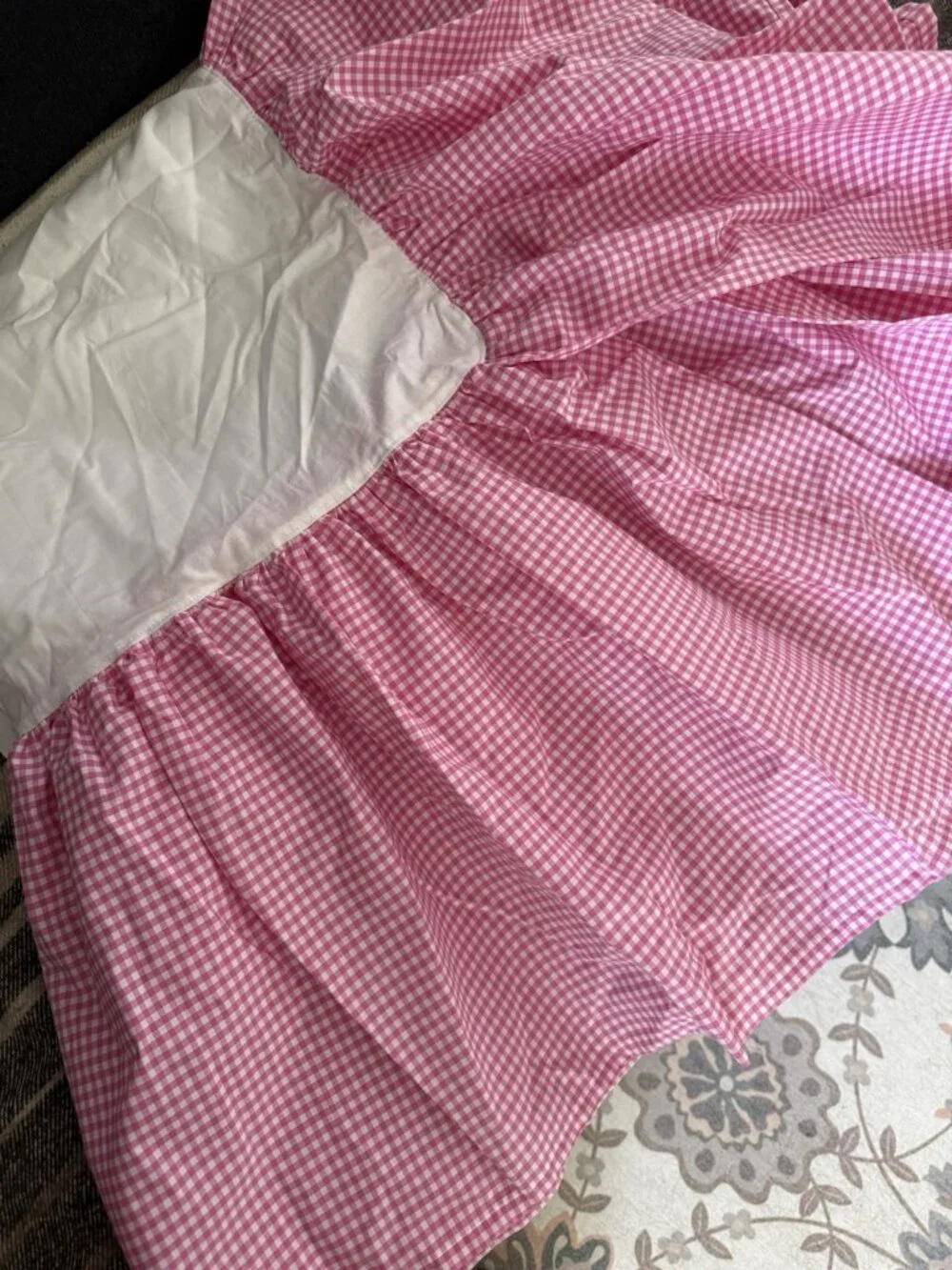 Pottery Barn Kids Pink Full Deux Places Cotton Gingham Ruffle Bed Skirt Farmhous